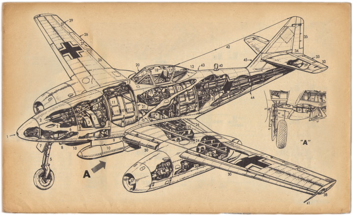Messerschmitt Me-262 - 1/72 drawing by Ian R. Stair, 600dpi, Аэромоделлер 1969 август